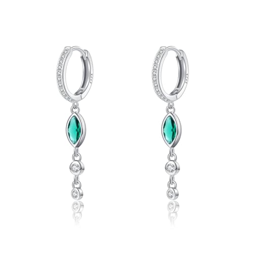 SLUYNZ 925 Sterling Silber Grün CZ Creolen Ohrringe Hängend für Damen Mädchen CZ Creolen Ohrringe Ohrhänger (A-Silber) von SLUYNZ