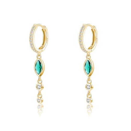 SLUYNZ 925 Sterling Silber Grün CZ Creolen Ohrringe Hängend für Damen Mädchen CZ Creolen Ohrringe Ohrhänger (B-Gold) von SLUYNZ