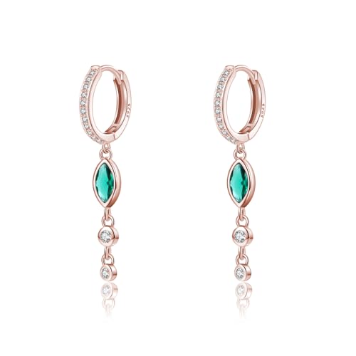 SLUYNZ 925 Sterling Silber Grün CZ Creolen Ohrringe Hängend für Damen Mädchen CZ Creolen Ohrringe Ohrhänger (C-Rose Gold) von SLUYNZ