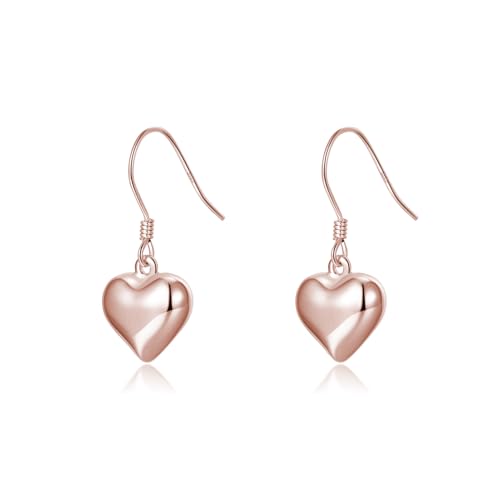 SLUYNZ 925 Sterling Silber Herz Hängend Ohrringe für Damen Mädchen Liebe Herz Ohrhänger Haken (C-Rose Gold) von SLUYNZ
