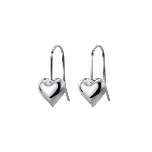 SLUYNZ 925 Sterling Silber Herz Tropfen Ohrringe für Frauen Mädchen Liebe Herz Baumeln Ohrringe Haken (A-Silber) von SLUYNZ