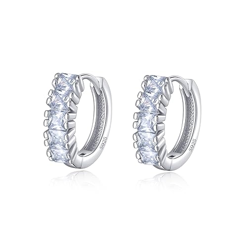 SLUYNZ 925 Sterling Silber Huggie Ohrstecker für Frauen Teenager Damen 1.4CM Creolen Ohrringe Shiny CZ Creolen Creolen (A-Silver) von SLUYNZ