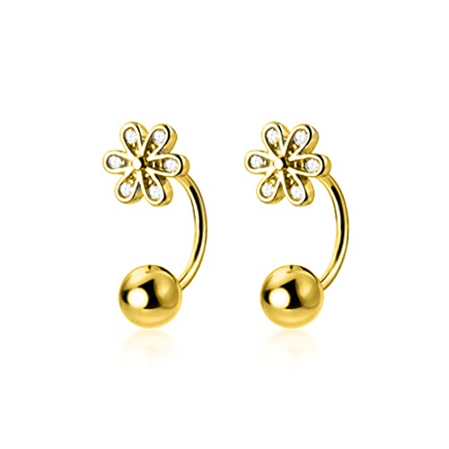 SLUYNZ 925 Sterling Silber Kleine Gänseblümchen Ohrringe Manschette für Frauen Teen Mädchen Blume Knorpel Ohrringe Helix Piercing Halbe Creolen Ohrringe Kugel Ohrstecker (Gelb) von SLUYNZ