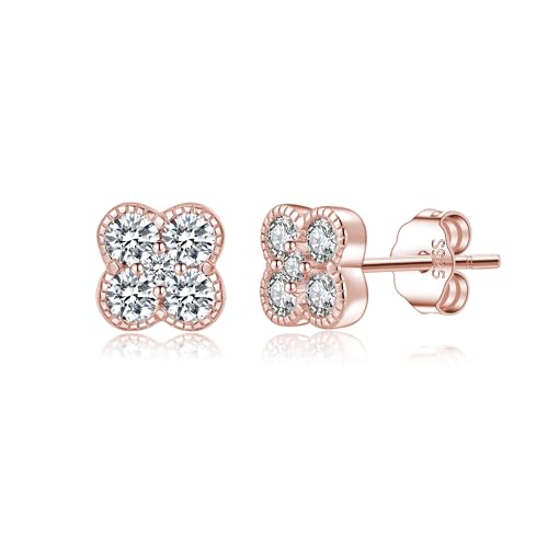 SLUYNZ 925 Sterling Silber Kleine Klee Ohrstecker Ohrringe für Damen Mädchen CZ Klee Ohrstecker (C-Rose Gold) von SLUYNZ
