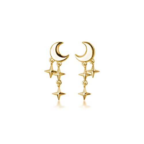 SLUYNZ 925 Sterling Silber Kleine Stern Ohrstecker für Mädchen Damen Kleine Ohrringe Mond Stern Ohrstecker Ohrringe (B-Gold) von SLUYNZ