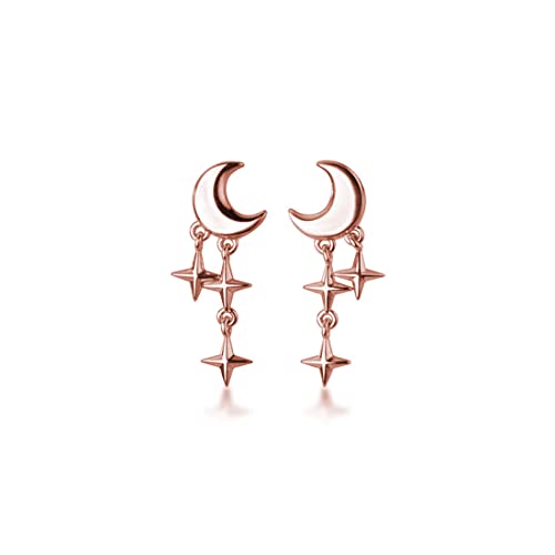SLUYNZ 925 Sterling Silber Kleine Stern Ohrstecker für Mädchen Damen Kleine Ohrringe Mond Stern Ohrstecker Ohrringe (C-Roségold) von SLUYNZ