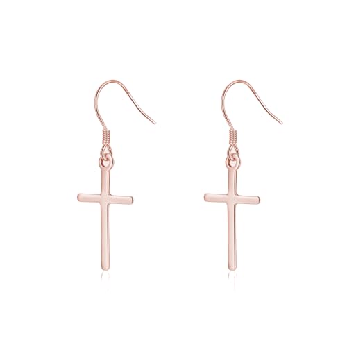 SLUYNZ 925 Sterling Silber Kreuz Hängend Ohrringe für Damen Mädchen Kreuz Ohrringe Ohrhänger (C-Rose Gold) von SLUYNZ
