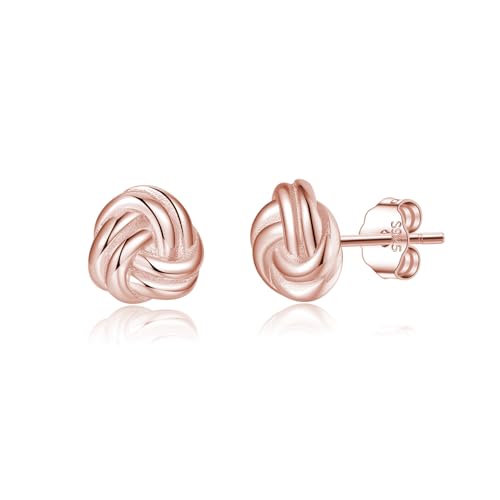 SLUYNZ 925 Sterling Silber Liebe Knoten Ohrringe Ohrstecker für Damen Mädchen Minimalistische Ohrstecker Post (C-Rose Gold) von SLUYNZ