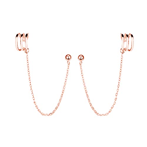 SLUYNZ 925 Sterling Silber Manschette Ohrringe Kette für Frauen Damen Kletterer Ohrringe Clip Ohrring Tropfen Ohrringe (Rotgold) von SLUYNZ