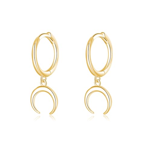 SLUYNZ 925 Sterling Silber Mond Ohrringe Creolen für Frauen Damen Kleiner Mond Creolen Ohrringe Huggie Ohrhänger (B-Gold) von SLUYNZ
