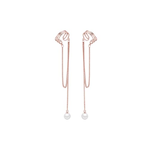 SLUYNZ 925 Sterling Silber No Piercing Manschette Ohrringe Kette für Frauen Teenagers Wrap Ohrringe Perle Quaste Clip On Ear (C-Roségold) von SLUYNZ