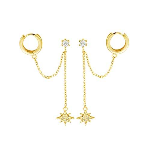 SLUYNZ 925 Sterling Silber Ohrmanschette Wickeln Doppelt Piercing Ohrringe für Frauen Damen Knorpel Helix Creolen Stern Quaste von SLUYNZ