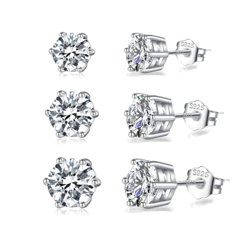SLUYNZ 925 Sterling Silber Ohrringe Zirkonia Ohrstecker für Damen CZ Ohrstecker 5MM/6MM/7MM Simulierter Diamant Ohrstecker (A-Silber) von SLUYNZ