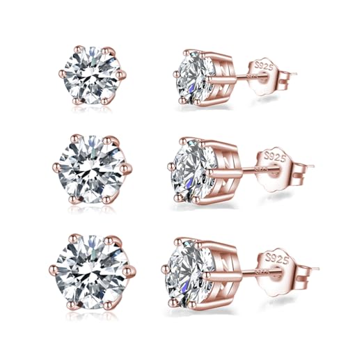 SLUYNZ 925 Sterling Silber Ohrringe Zirkonia Ohrstecker für Damen CZ Ohrstecker 5MM/6MM/7MM Simulierter Diamant Ohrstecker (C-Roségold) von SLUYNZ