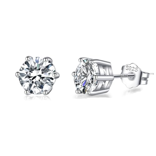 SLUYNZ 925 Sterling Silber Ohrringe Zirkonia Ohrstecker für Damen CZ Ohrstecker 5MM/6MM/7MM Simulierter Diamant Ohrstecker (C-Silver-7mm) von SLUYNZ