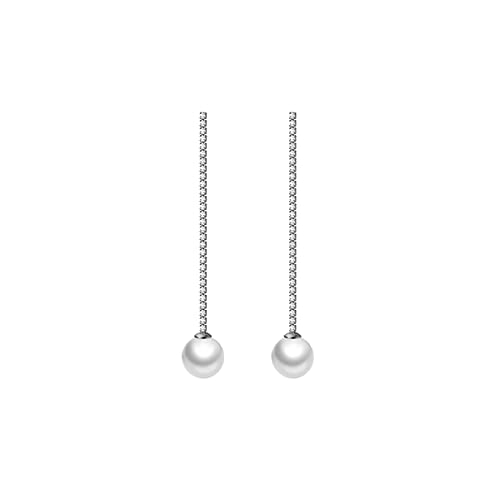 SLUYNZ 925 Sterling Silber Perle baumeln Ohrringe Kette für Frauen Teenager Mädchen Lange CZ Dangling Ohrringe Perle Drop (A-Silber) von SLUYNZ