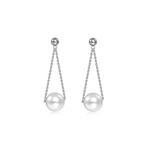 SLUYNZ 925 Sterling Silber Perle baumeln Ohrringe Kette für Frauen Teenager Mädchen Perle Dangling Ohrringe Hochzeit Braut Ohrringe (A-Silver) von SLUYNZ