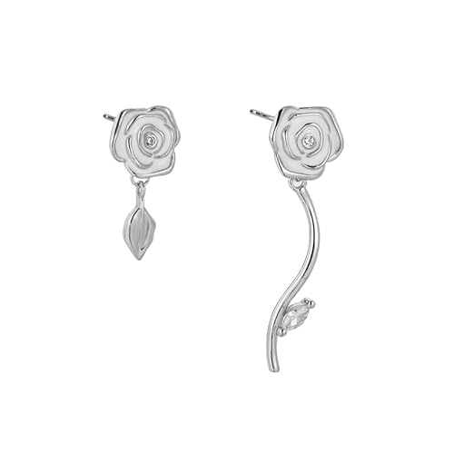 SLUYNZ 925 Sterling Silber Rose baumeln Ohrringe für Frauen Teenager Mädchen Weiße Blume baumeln Ohrringe Quaste Hochzeit Ohrringe (A-Silver) von SLUYNZ