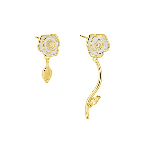 SLUYNZ 925 Sterling Silber Rose baumeln Ohrringe für Frauen Teenager Mädchen Weiße Blume baumeln Ohrringe Quaste Hochzeit Ohrringe (B-Gold Plated) von SLUYNZ