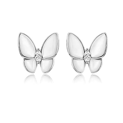 SLUYNZ 925 Sterling Silber Schmetterlings-Ohrstecker aus Perlmutt für Frauen Teenager Mädchen CZ Schmetterlings-Ohrringe (Silber) von SLUYNZ