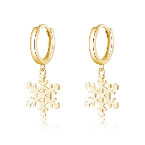 SLUYNZ 925 Sterling Silber Schneeflocke Creolen für Frauen Damen Tropfen Winter Weihnachten Ohrringe (B-Gold) von SLUYNZ