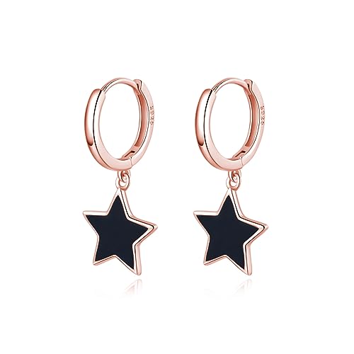 SLUYNZ 925 Sterling Silber Schwarz Star Creolen Ohrringe für Frauen Teen Mädchen 1,3 CM Star Creolen baumeln (C-Rose Gold) von SLUYNZ