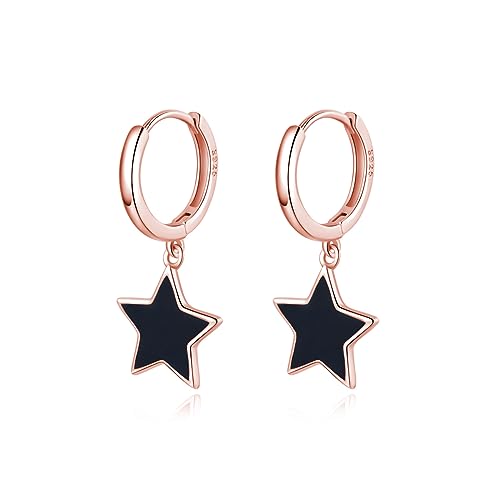 SLUYNZ 925 Sterling Silber Schwarz Star Creolen Ohrringe für Frauen Damen 1,3 CM Star Creolen baumeln (C-Rose Gold) von SLUYNZ