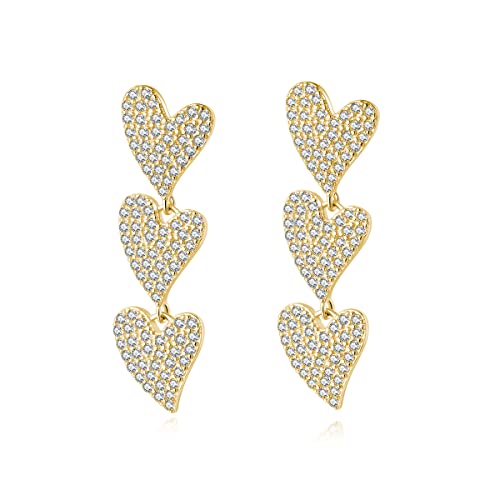 SLUYNZ 925 Sterling Silber Shiny CZ Herz Dangle Ohrringe für Frauen Damen Herz Tropfen Ohrringe Hochzeit Süße Liebe Dangle Ohrringe (B-Gold Plated) von SLUYNZ