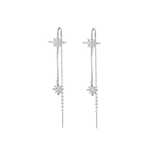 SLUYNZ 925 Sterling Silber Stern Ohrringe Kette für Frauen Mädchen Lange Ohrringe Stern Tropfen Quaste Ohrringe Einfädler (Silber) von SLUYNZ