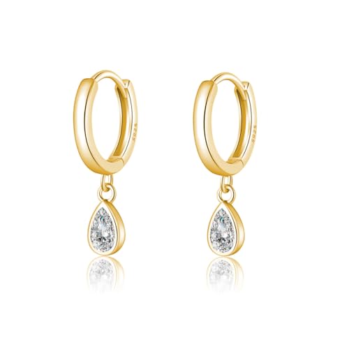 SLUYNZ Sterling Silber CZ Creolen Ohrringe für Damen Creolen Tropfen Ohrringe Zirkonia (18 K Gold Plated) von SLUYNZ