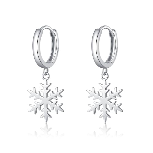 SLUYNZ 925 Sterling Silber Weihnachten Schneeflocke Creolen Ohrringe für Damen Kleine Schneeflocke Creolen Ohrringe Tropfen Winter Urlaub Ohrringe (A-Silver) von SLUYNZ