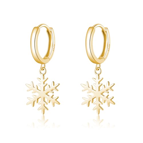 SLUYNZ 925 Sterling Silber Weihnachten Schneeflocke Creolen Ohrringe für Damen Kleine Schneeflocke Creolen Ohrringe Tropfen Winter Urlaub Ohrringe (B-Gold) von SLUYNZ