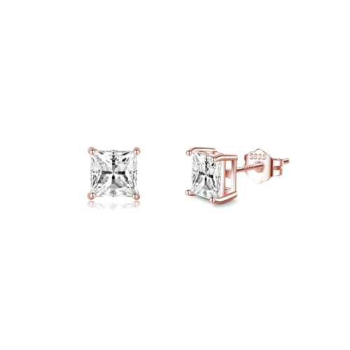 SLUYNZ 925 Sterling Silber Zirkonia Ohrstecker für Damen - Simulierter Diamant CZ 5MM / 6MM / 7MM (6MM, C-Roségold) von SLUYNZ