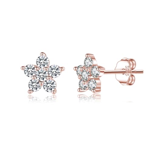 SLUYNZ 925 Sterling Silber kleine CZ Blume Ohrringe Ohrstecker für Damen Mädchen Blume Ohrstecker (C-Rose Gold) von SLUYNZ