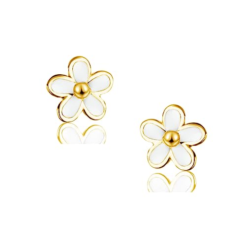 SLUYNZ 925 Sterling Silber kleine Gänseblümchen Ohrstecker für Damen zierliche Blumen Ohrstecker Ohrringe (B-Gold) von SLUYNZ