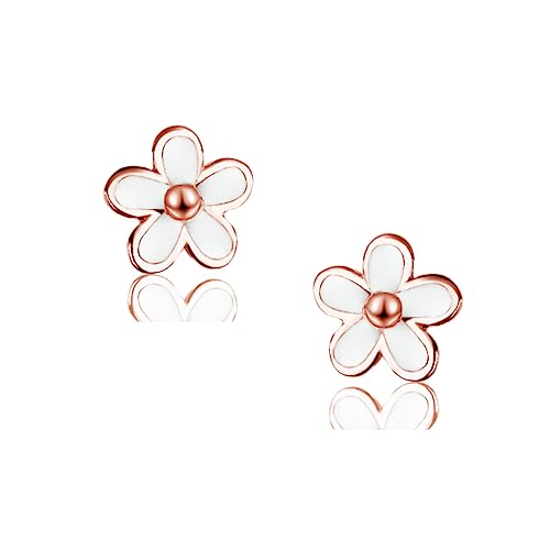 SLUYNZ 925 Sterling Silber kleine Gänseblümchen Ohrstecker für Damen Mädchen zierliche Blumen Ohrstecker Ohrringe (C-RoseGold) von SLUYNZ
