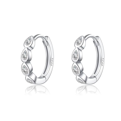 SLUYNZ 925 Sterling Silber Kleine Tropfenförmige Creolen für Frauen - CZ Wassertropfen Huggie Infinity Ohrringe (A-Silber) von SLUYNZ