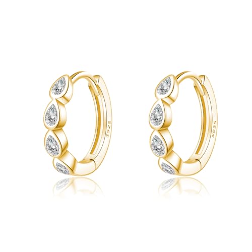 SLUYNZ 925 Sterling Silber Kleine Tropfenförmige Creolen für Frauen - CZ Wassertropfen Huggie Infinity Ohrringe (B-Gold) von SLUYNZ