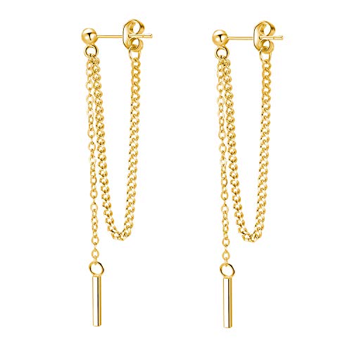 SLUYNZ 925 Sterling Silber Bar Tropfen Ohrringe Kette für Frauen Damen Tröpfchen Einfädler Ohrringe Baumeln (B-Gold Plated) von SLUYNZ
