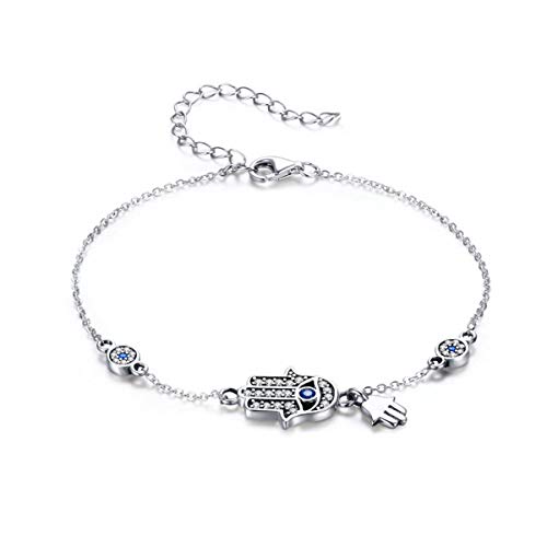 SLUYNZ 925 Sterling Silber Augen Armband für Frauen Mädchen Blau Runde Augen Armband Fatima Hamsa Hand Evil Eye Armband von SLUYNZ