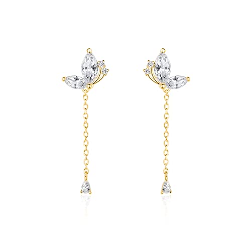 SLUYNZ 925 Sterlingsilber CZ Schmetterling Ohrhänger Tröpfchen kette für Frauen Damen Hübsche Schmetterling Quasten Ohrringe (B-Gold) von SLUYNZ