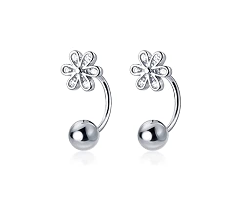 SLUYNZ 925 Sterling Silber Kleine Gänseblümchen Ohrringe Manschette für Frauen Teen Mädchen Blume Knorpel Ohrringe Helix Piercing Halbe Creolen Ohrringe Kugel Ohrstecker (Silber) von SLUYNZ