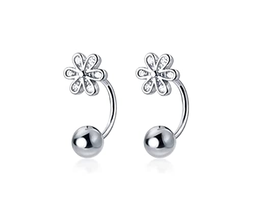 SLUYNZ 925 Sterling Silber Kleine Gänseblümchen Ohrringe Manschette für Frauen Damen Blume Knorpel Ohrringe Helix Piercing Halbe Creolen Ohrringe Kugel Ohrstecker (Silber) von SLUYNZ