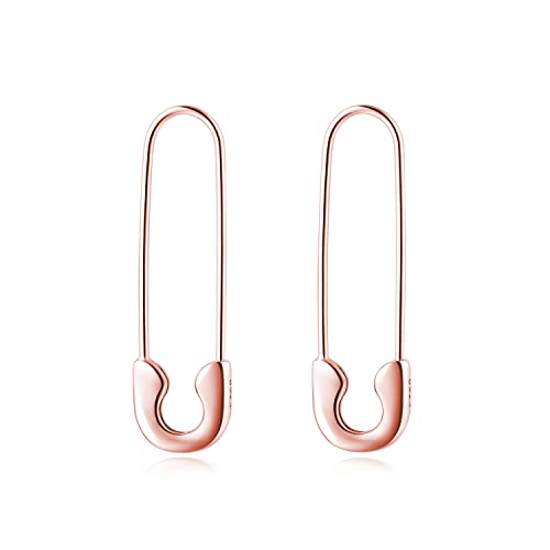 SLUYNZ 925 Sterlingsilber Sicherheitsnadel Creolen Ohrring für Frauen Mädchen Minimalistische 1,4" Creolen Ohrring baumeln (C- Roségold) von SLUYNZ
