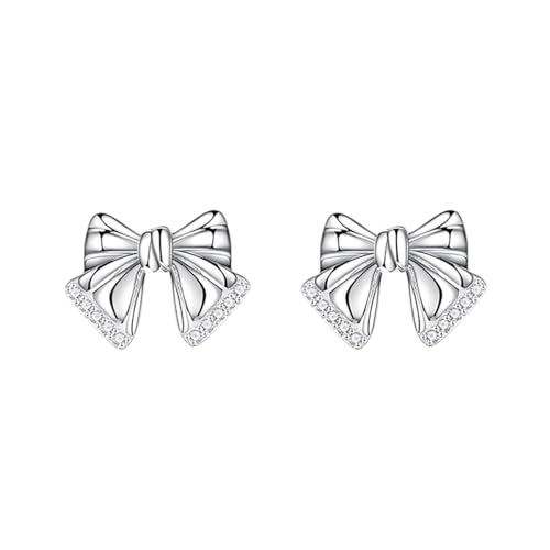 SLUYNZ Solid 925 Sterling Silber CZ Bogen Post Ohrstecker Ohrstecker für Frauen Teen Mädchen Niedliche Bowknot Ohrstecker (A-Silver) von SLUYNZ