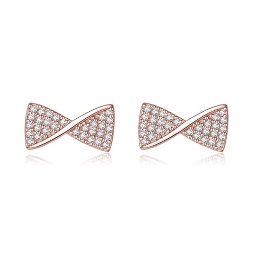 SLUYNZ Solid 925 Sterling Silber CZ Schleife Ohrringe Ohrstecker für Damen Bowknot Ohrstecker (Rose Gold) von SLUYNZ