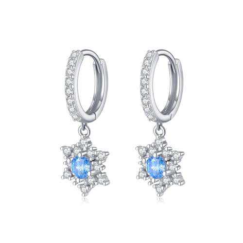 SLUYNZ Solid 925 Sterling Silber Funkelnder blauer Kristall Schneeflocke Creolen Ohrringe für Frauen Damen CZ Schneeflocke Creolen Drop Weihnachtsgeschenke (A-Silver) von SLUYNZ