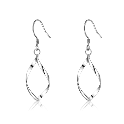 SLUYNZ Solid 925 Sterling Silber Hollow Curve Ohrringe Hängend für Damen Teens Spiral Linear Ohrhänger Ohrringe Tropfen Haken Ohrringe (A-Silber) von SLUYNZ