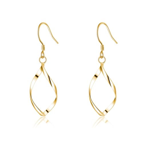 SLUYNZ Solid 925 Sterling Silber Hollow Curve Ohrringe Hängend für Damen Teens Spiral Linear Ohrhänger Ohrringe Tropfen Haken Ohrringe (B-Gold) von SLUYNZ