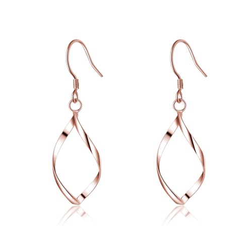 SLUYNZ Solid 925 Sterling Silber Hollow Curve Ohrringe Hängend für Damen Teens Spiral Linear Ohrhänger Ohrringe Tropfen Haken Ohrringe (C-Rose Gold) von SLUYNZ